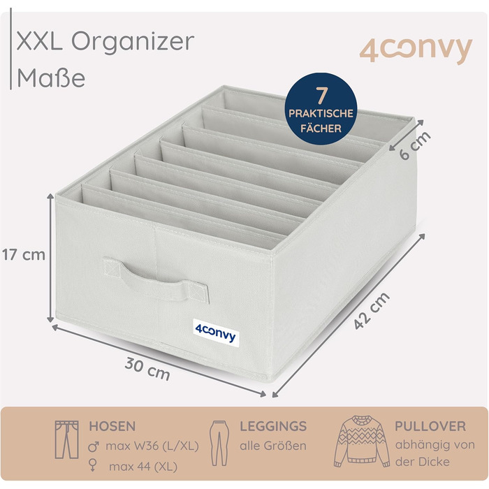 Організатор для штанів XXL - Міцна коробка для зберігання з великими відділеннями - Складана система організації гардеробу - Організатор для шафи