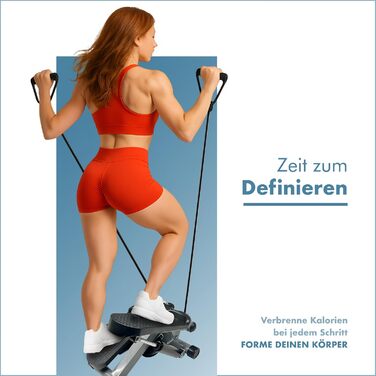 Міні-степер PORTENTUM для домашнього використання з еспандерами та РК-дисплеєм, 5 функцій Stairmaster 3-в-1 для ніг та рук Регульована інтенсивність Фітнес-пристрій для сходів, компактно зберігається