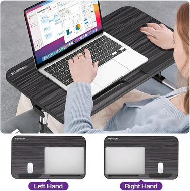 Стіл для ноутбука та сніданку Nearpow (великий розмір), регульований підставка для ноутбука на ліжко, портативний мобільний стіл з відкидними ніжками, складаний столик на коліна для дивана, ліжка, підлоги, великий розмір, чорний