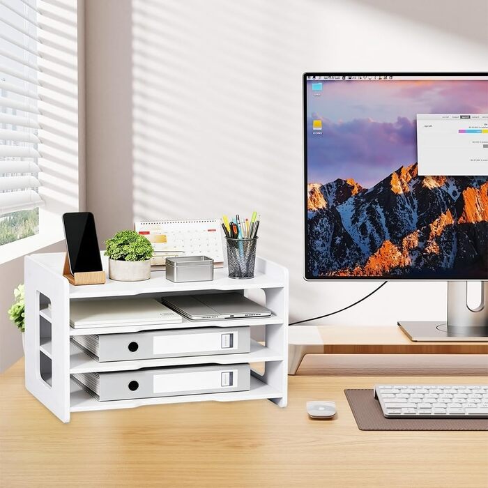 Настільний органайзер A4, лоток для листів, тримач для документів, лоток для паперу A4, органайзер для зберігання файлів, шухляда для дому, офісу, школи (білий - 4 лотки)