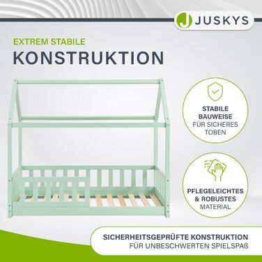 Дитяче ліжко Juskys Marli 80 x 160 см із захистом від випадіння, рейковим каркасом і дахом - дитяче ліжко для дому з масиву дерева
