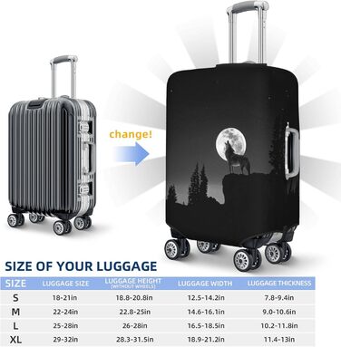 Чохол для валізи Вовчий Нічний Місяць, міцний захист для багажу, підходить для валіз розміром 45.7 - 81.3 см, малий, Чорний