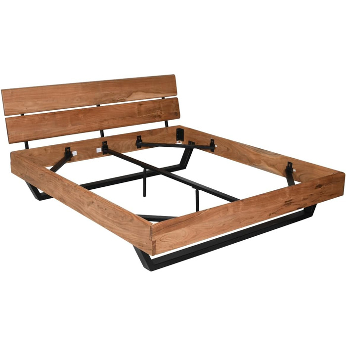 Каркас ліжка Болонья, спальне місце 180x200 см, каркас та узголів&39я з масиву акації в кольорах дерева, регульована глибина матраца, чорна металева основа 180 x 200