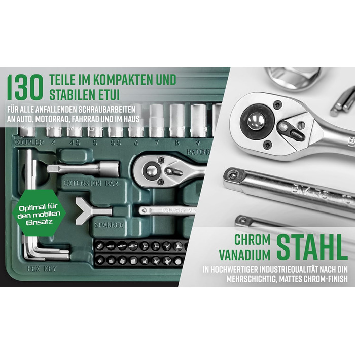 Набір торцевих ключів і насадок Brder Mannesmann, 130 предметів M29166 Одинарний