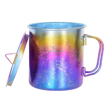 Мл титанова кружка з кришкою кемпінгова чашка для чаю та кави, відкритий, подорожі, металевий посуд зі складною ручкою, одношарова чашка з льодяною квіткою, портативний пішохідний пікнік-рюкзак, ультралегкий посуд Ti3055D колір, 450