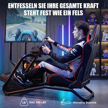 Підставка для керма гоночного симулятора з 3D стереодинаміками, кріпленням для монітора, регульованим кріпленням керма, кріпленням для важеля перемикання передач та педалями (червона)