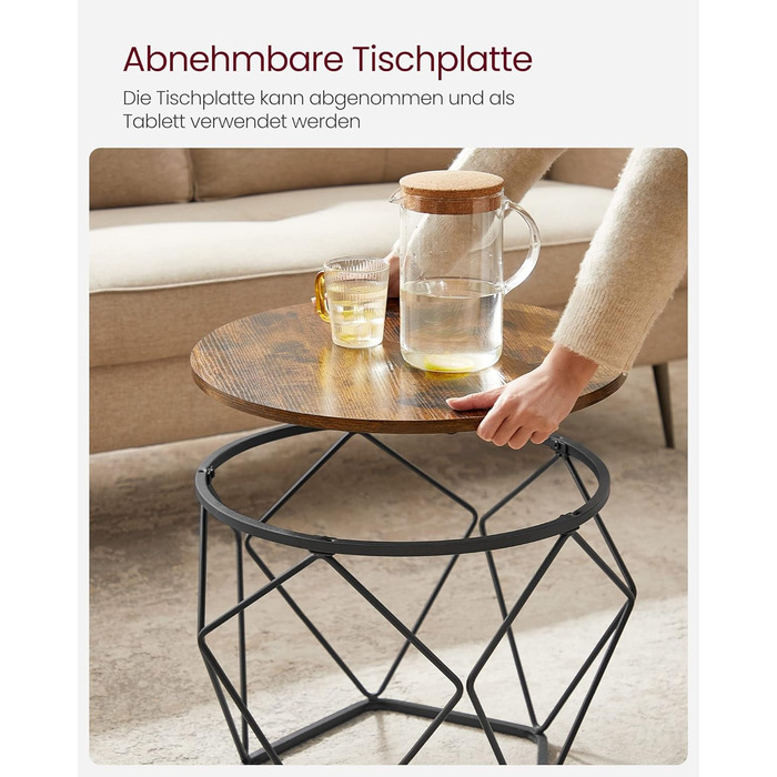 Круглий журнальний столик VASAGLE, комплект з 2 шт. , стіл для вітальні, бічний столик, вінтажний стиль, знімна стільниця, для вітальні, вінтажний коричневий-чорний LET040B01 (50г x 40В) см (40г x 36В) см вінтажний коричневий чорнильний