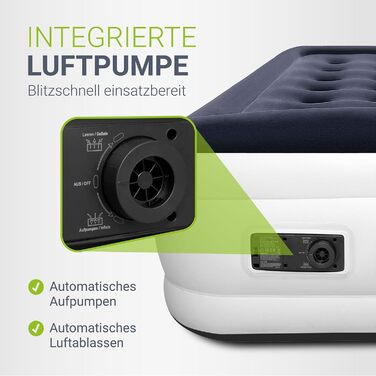 Самонадувальний надувний матрац Juskys 90x190 см - Надувне ліжко для 1 особи з вбудованим повітряним насосом - Ідеально підходить як гостьове ліжко або кемпінговий матрац - Водонепроникний синьо-білий одномісний