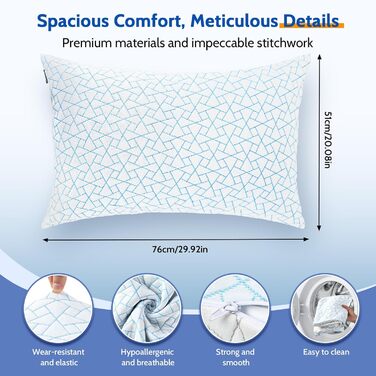 Подушка JINXIA з регульованою висотою 76 x 51 см (комплект з 2 шт.), гіпоалергенна велика подушка для сну з наповнювачем з мікрофібри, дихаюча подушка з подрібненого пінополіуретану з ефектом пам&39яті для всіх сплячих