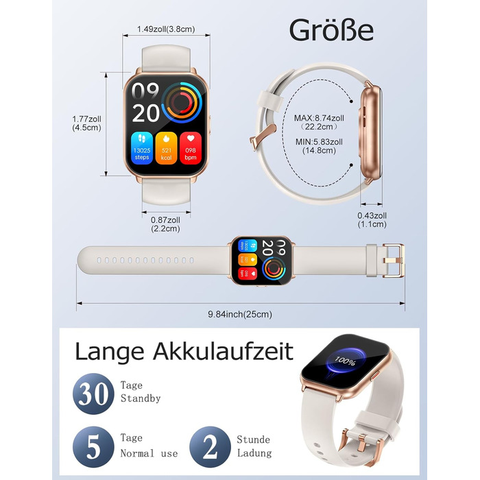 Розумний годинник RUIMEN з функцією телефону, розумний годинник для жінок та чоловіків, фітнес-годинник із сенсорним HD-екраном, моніторингом SpO2, монітором серцевого ритму, монітором сну, крокоміром, режимами кількох тренувань для Android та iOS, Polars