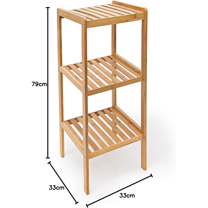 Полиця для ванної кімнати бамбукова з 3 полицями ВхД 79 х 33 х 33 см Шикарна стояча полиця з натурального дерева Бамбукова полиця