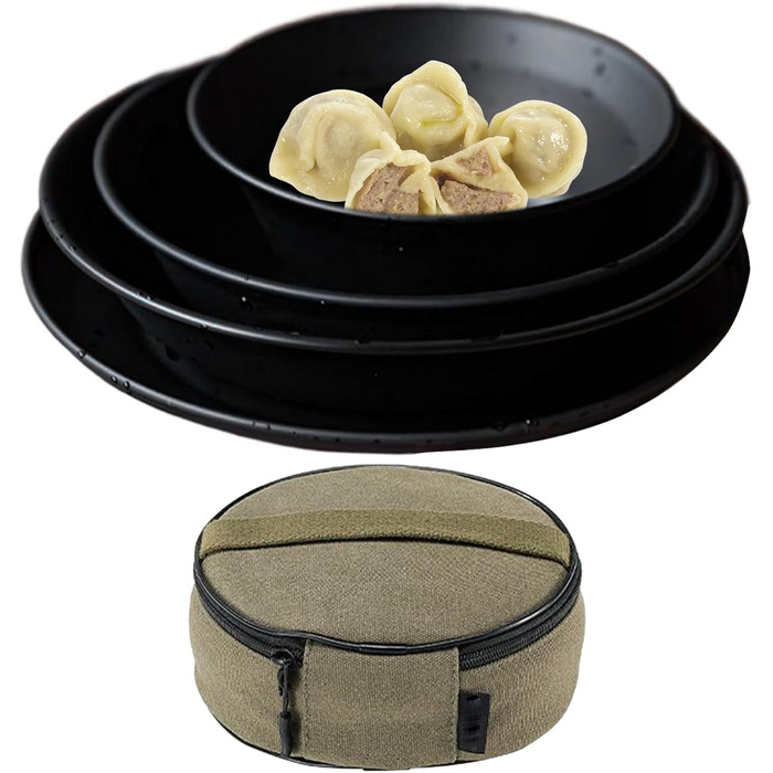 Набір посуду для кемпінгу - термостійкі столові прибори з полотняною сумкою для зберігання Тарілки для кемпінгу з нержавіючої сталі Багаторазові для пікніків, походів, обідів на свіжому повітрі та багато іншого