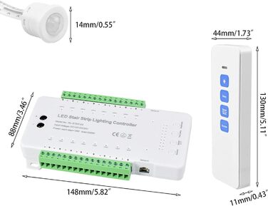 Контролер освітлення сходів з детектором руху, контролер світлодіодної стрічки від 12 В до 24 В, з функціями затримки яскравості, швидкості та часу (дев'ять моделей, до 16 світлодіодів, з дистанційним керуванням)