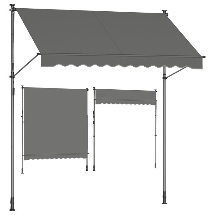 Тент SONGMICS із затискачем, балконний тент, регульований по висоті, з ручним приводом, сонцезахист, для балкону, тераси, саду, 250 x 120 см, антрацит GSA252G02 250 Вт см антрацит