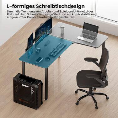 Ергономічний кутовий стіл EUREKA, 155x110 см, ігровий стіл, L-подібний комп&39ютерний стіл для студії та домашнього офісу