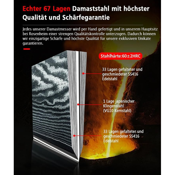 Ніж з дамаської сталі Вовча кров Сантоку L (24 см) Професійний кухарський ніж з натуральної 67-шарової дамаської сталі I Дамаський