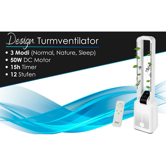 Баштовий вентилятор Echos дуже тихий вентилятор тихий двигун постійного струму пульт дистанційного керування коливальний світлодіо