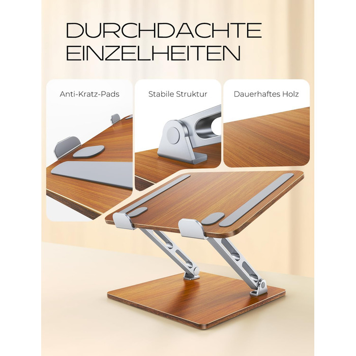 Ергономічна підставка для ноутбука з регульованою висотою, алюмінієва та дерев'яна, складна подвійна підставка для ноутбука, сумісна з MacBook, HP 10-16