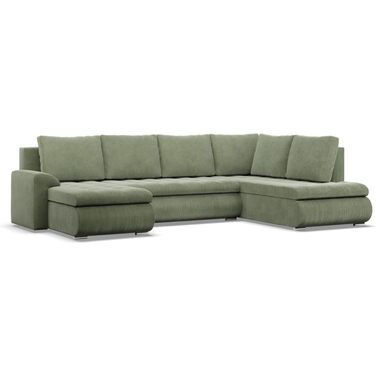 Кутовий диван з функцією сну та 3 відділеннями для зберігання FORESTA 300x89x200 (ШxВxГ) Cord - Зелений - Пуф правий Кутовий диван, U-подібний диван, диван для вітальні, дивани та кушетки, кутовий розкладний диван правий Cord - Зелений (Poso 047)