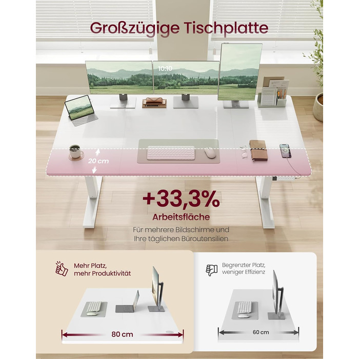 Стіл VASAGLE з регульованою висотою, 160 x 80 см, порт USB-C, подовжувач для зберігання, стіл для роботи стоячи, нагадування про тривале сидіння, 3 кнопки пам&39яті, для офісу, матово-білий LSD146WZ02 160 x 80 см матово-білий