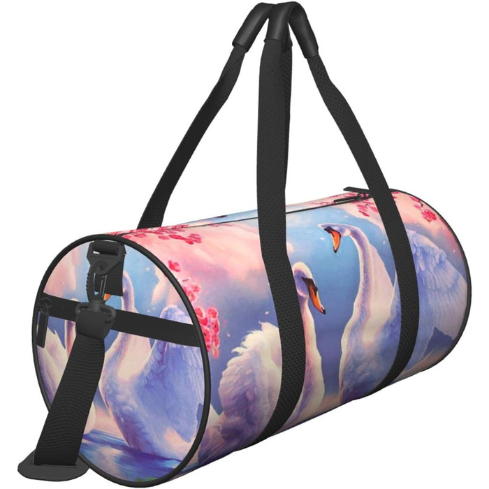 Спортивна сумка, дорожня сумка, біла з принтом рожевих квітів сакури, сумка для подорожей на ніч, чорна, універсальний розмір