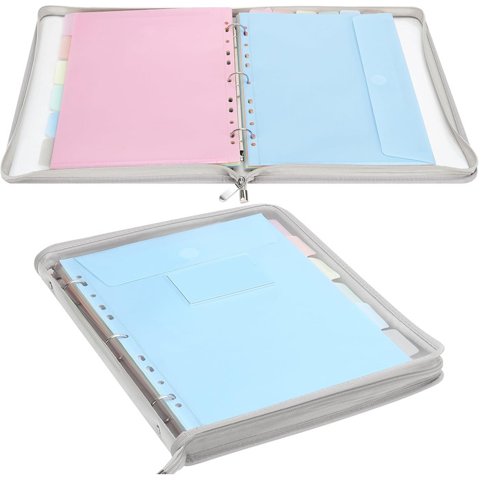 Папка-органайзер Uquelic, папка для документів A4 з 12 пластиковими кишенями для документів, водонепроникна папка з ПВХ на блискавці папка для школи, дому, офісу (сіра)