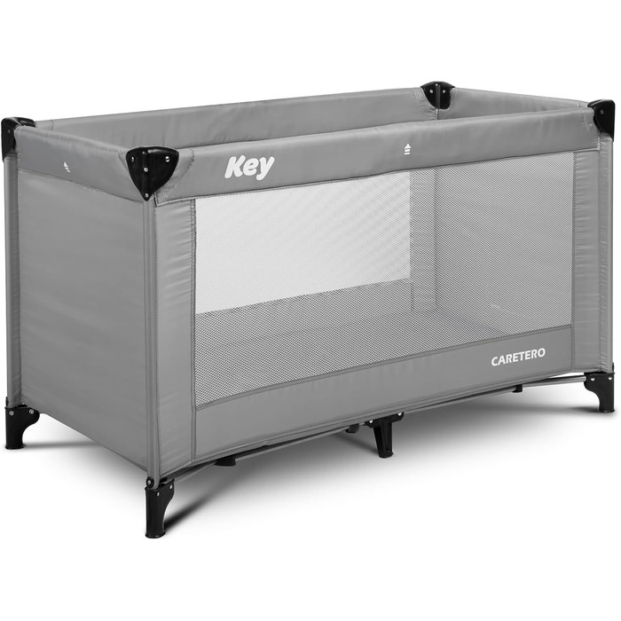 Дитяче ліжечко-транспортне - Ліжечко Key - з матрацом 120x60 см - Складане дитяче ліжечко-транспортне - Міцні ніжки - Сумка для перенесення дитячого ліжечка - Для дітей вагою до 15 кг - 64x125x74 см - Сірий
