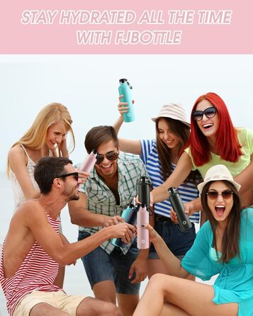 Пляшка для води FEIJIAN з нержавіючої сталі 1 л з карабіном - герметична термос для газованих напоїв, кави, чаю, без BPA, спортивна та туристична пляшка для води з газованими напоями, для університету, школи, кемпінгу, велоспорту, синьо-червона, 1000 мл