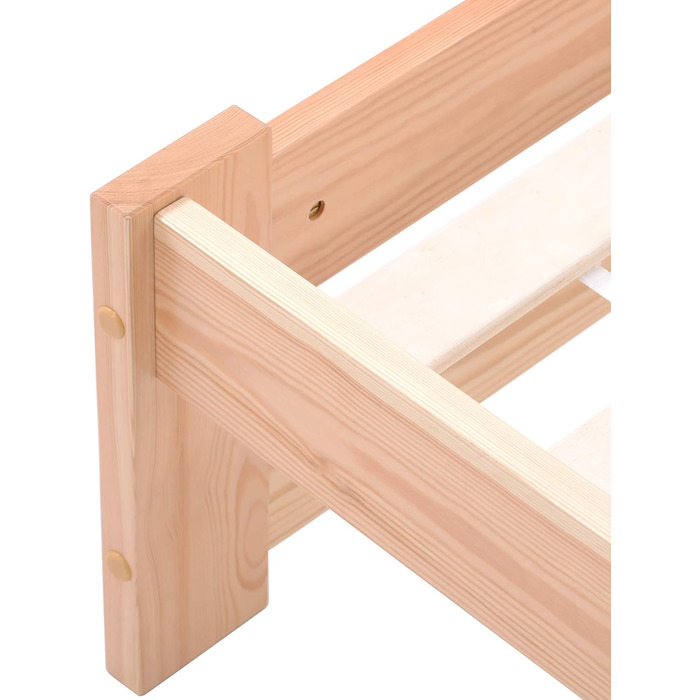 Ліжко-футон Merax з масиву дерева, ліжко з натурального дерева з узголів&39ям та рейковою основою, натуральний колір (200x140 см)