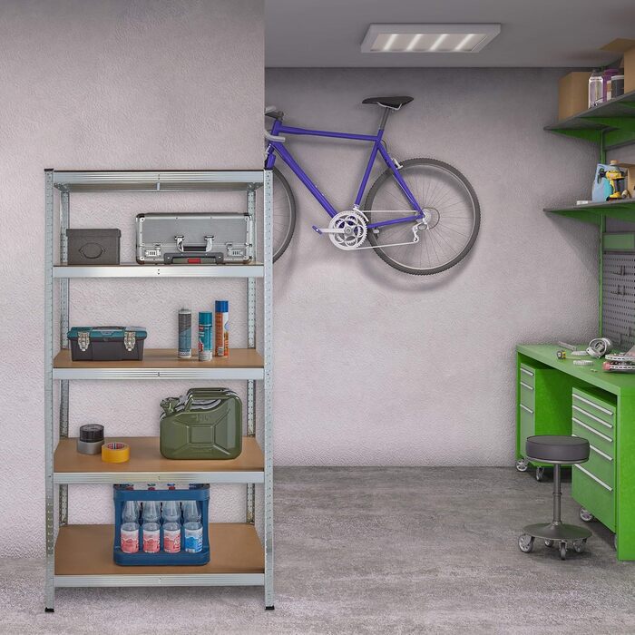 Міцний стелаж Relaxdays, оцинкований, 5 полиць, 180x90x45 см, сріблястий Полиця для зберігання у підвалі, вантажопідйомність 875 кг, сталь, вставне складання