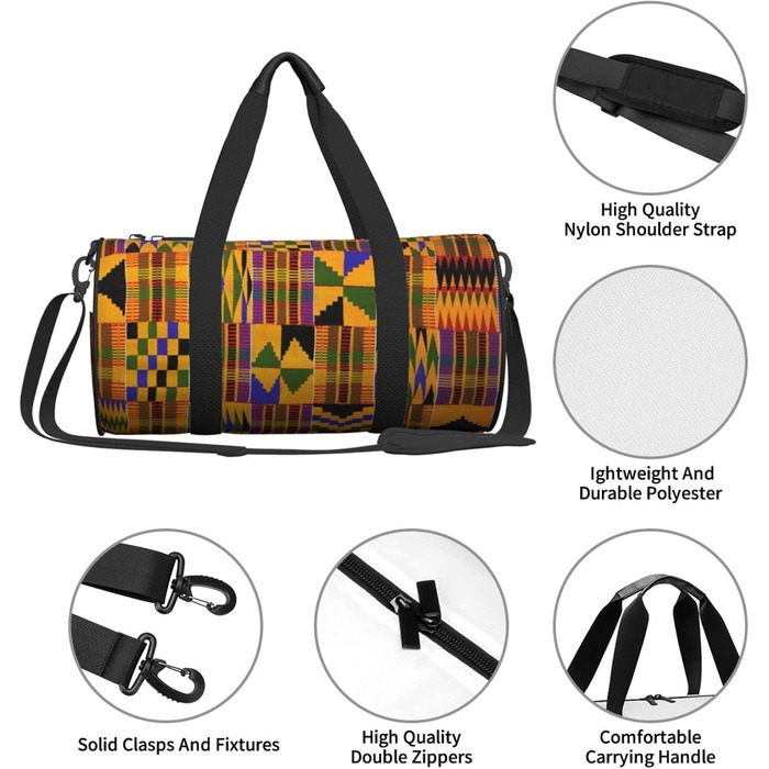 Спортивна сумка, дорожня сумка, з африканським візерунком, сумка на нічліг, чорна, універсальний розмір, сумка для подорожей