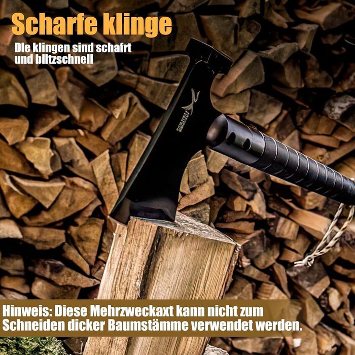 Золотий Птах Axt Survival 9-в-1 Набір для виживання та кемпінгу, гострий туристичний сокира-мультитул з молотком, піхвами, свистком та компасом (41 см)