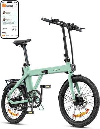 З акумулятором APP Ebike 36V 9.6Ah до 100 км, складний велосипед E Bike з двигуном потужністю 250 Вт, макс. 25 км/год, датчик крутного моменту 42 Нм та карбоновий ремінь, електровелосипед 3-ступінчастий PAS приміський для міста P20 зелений