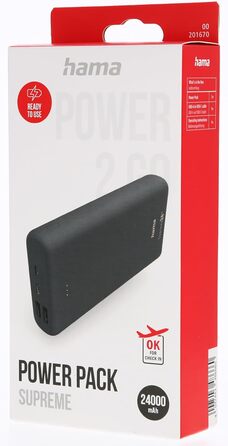 Зовнішній акумулятор з USB C 2 шт. USB A, сертифікований Power Pack, акумулятор для мобільного телефону, планшета, Bluetooth-колонок тощо, портативний зарядний пристрій маленький і потужний) сірий, 24000mAh (