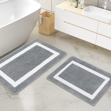 Комплект килимків для ванної кімнати Famibay, 3 предмети, нековзний килимок для ванни, сірий, килимок для ванни з мікрофібри, що миється, для ванної кімнати, ванни та туалету