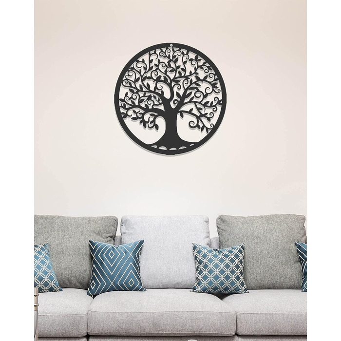 Металеве дерево життя прикраса стіни силует мистецтво для подарунка критий відкритий сад будинок прикраса (чорний, 28x28см)