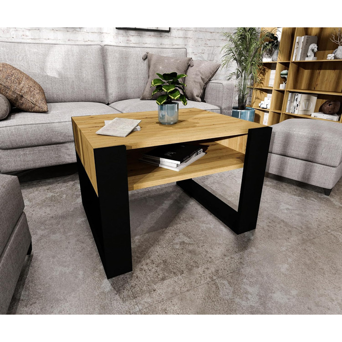 Журнальний столик 6553,6 см Стіл для вітальні з інженерної деревини, Міцний та сучасний журнальний столик з додатковим місцем для зберігання Журнальний столик, Артісан Дуб/Чорний, прямокутний 6553,6 см Артісан Дуб/Чорний
