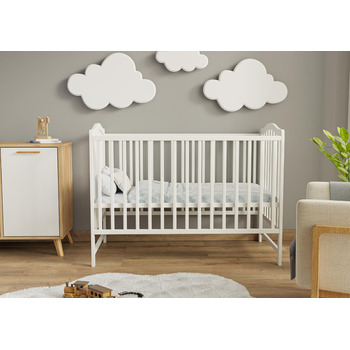 Дитяче ліжко ms factory Paris 120x60 см Дитяче ліжко з регульованою висотою з масиву дерева Ліжечко з безпечним лаком на водній основі Трансформоване дитяче ліжко зі знімними поручнями, біле