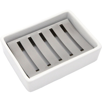 Керамічна мильниця Lofekea, мильниця з нержавіючої сталі для ванни та душу, двошарова зливна мильниця