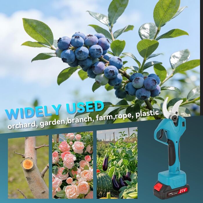 Акумуляторні садові ножиці 40 мм Акумуляторні садові ножиці з дисплеєм, 2000 мАг x2, для садівництва, винограду, фруктових дерев, живоплотів та дерев, сині 40 мм Дисплей