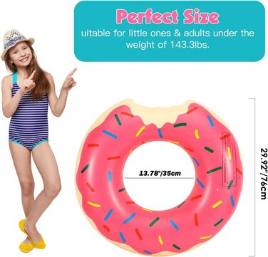 Надувне кільце для плавання, кільце для плавання Bitten Donut, надувний матрац, складне кільце, літня водна іграшка, поплавок для басейну, озеро, рожево-коричневий, 76 см, 2 Pack