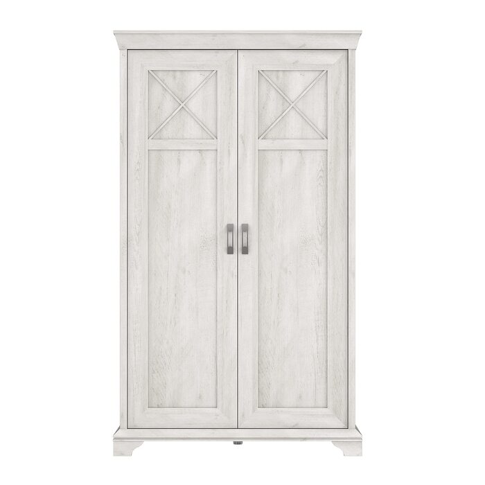 Шафа 120 130, Шафа для спальні, Сільський стиль, 2-дверна шафа з полицями та вішалкою для одягу, Декор дерева Сосна біла, 123 см завширшки x 210 см заввишки x 66 см завглибшки, Сосна біла 66,2 x 123 x 210,3 см, 2-дверна шафа, Одинарна