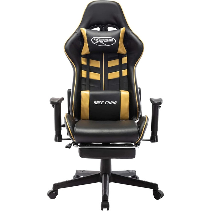 Ігрове крісло з підставкою для ніг, офісне крісло, ігрове крісло, обертове крісло, письмове крісло, чорно-золота штучна шкіра