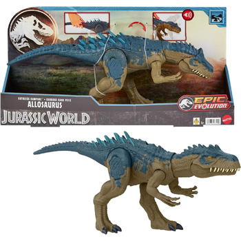 Іграшка-динозавр Mattel Jurassic World Ruthless Rampage Allosaurus, фігурка динозавра з безперервними кусючими атаками, ревучими з