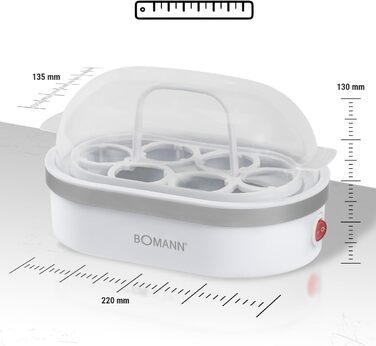 Яйцеварка Bomann на 6 яєць Яйцеварка з антипригарним покриттям Яйцеварка із звуковим сигналом Електрична яйцеварка з тримачем для