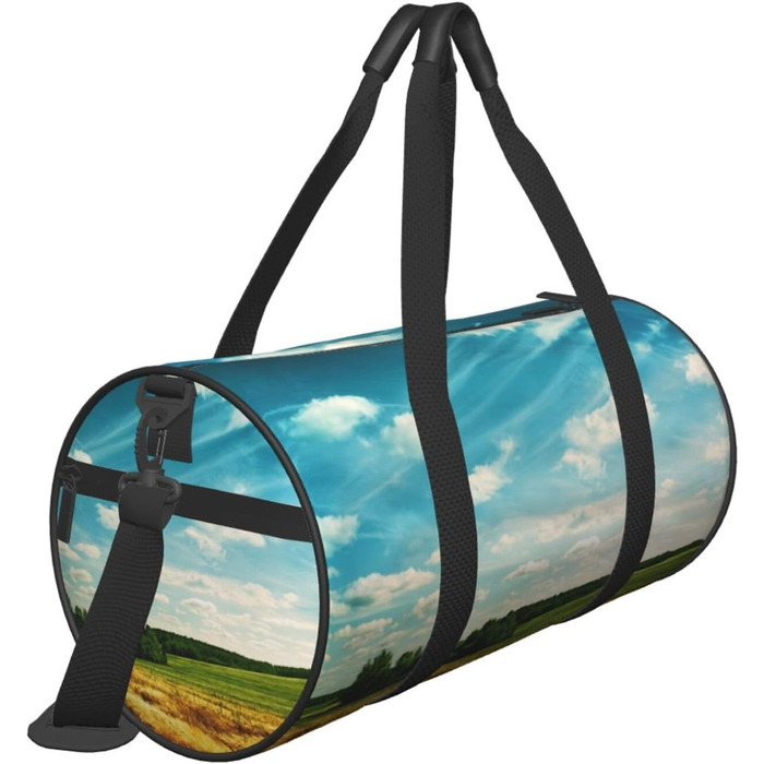 Спортивна сумка, дорожня сумка, сумка для подорожей, з принтом Пшеничне поле, сумка на нічліг, чорна, універсальний розмір