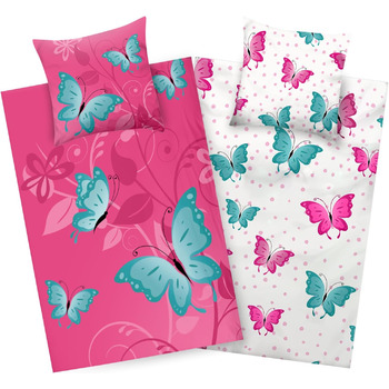 Дитяча постільна білизна Aminata 135x200 метелики діти дівчатка бавовняний метелик рожевий рожевий блискавка YKK квіти з тваринним