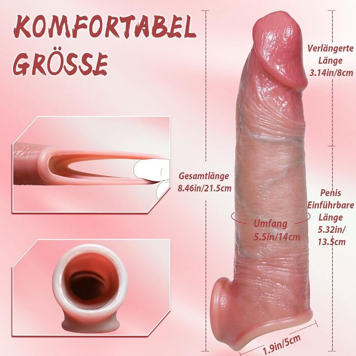 Силіконовий продовжувач пеніса для чоловіків, подовжує та потовщує пеніс з ерекційним кільцем