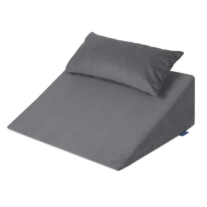 Подушка-клиноподібна подушка Badum Relax (60x50x21 см) з подушкою для голови, подушкою для спини, розслаблюючою подушкою, подушкою для ліжка, дивана, подушкою для читання з піною з ефектом пам&39яті, подушкою для книги, чохлом, що прається, сірим