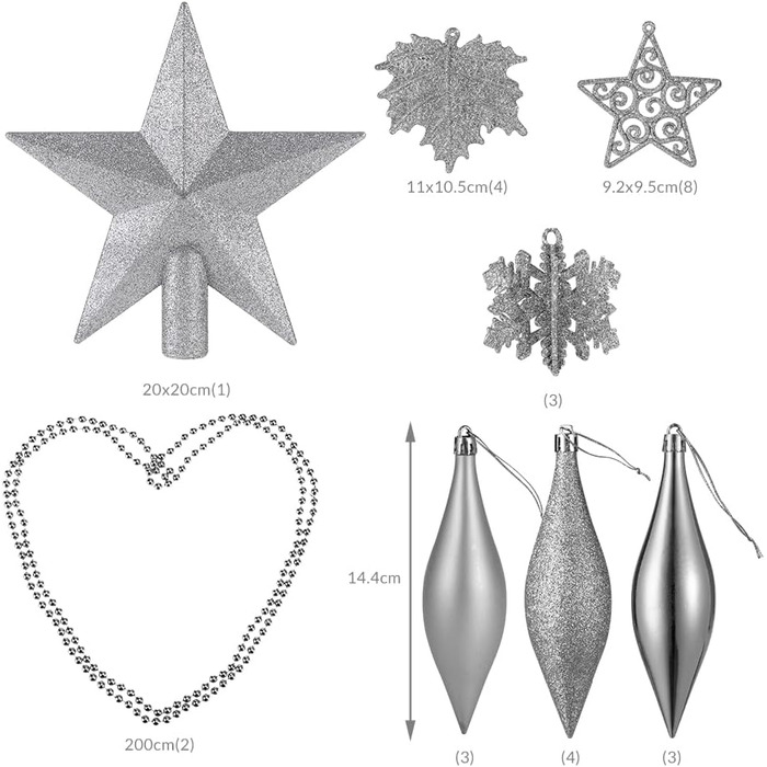 Різдвяні кульки для ялинки 102 шт срібні Deuba